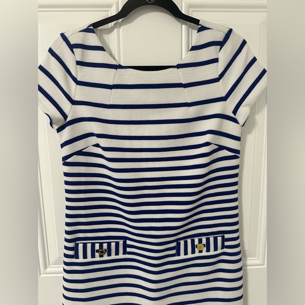 Lilly Pulitzer Blue and White Striped Dress, Size Small NWT - Picture 2 of 12